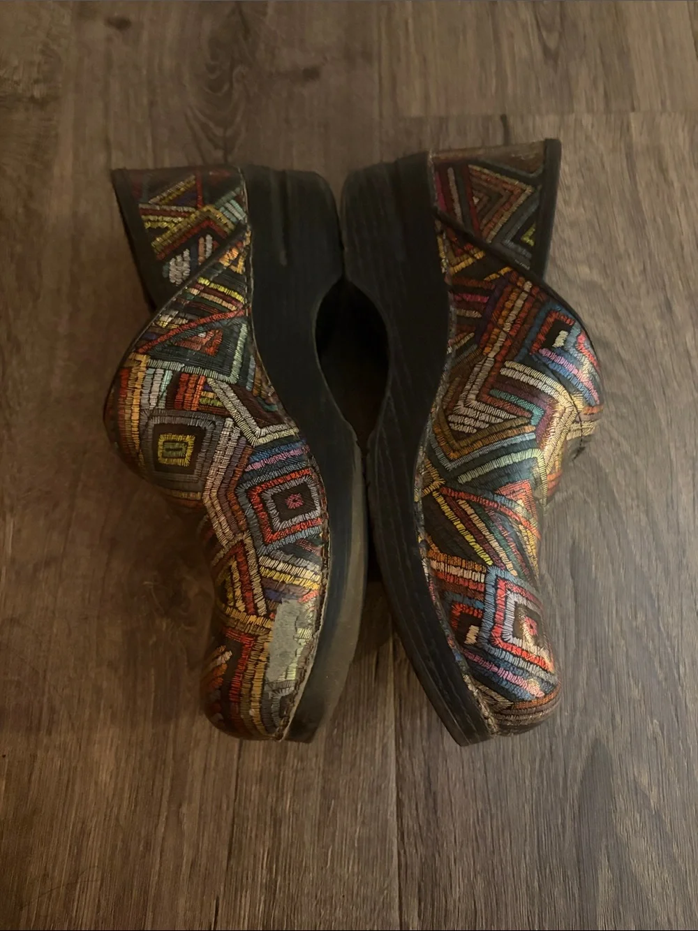 Dansko Multicolor Geometric Embroidered Clogs - Picture 2 of 6
